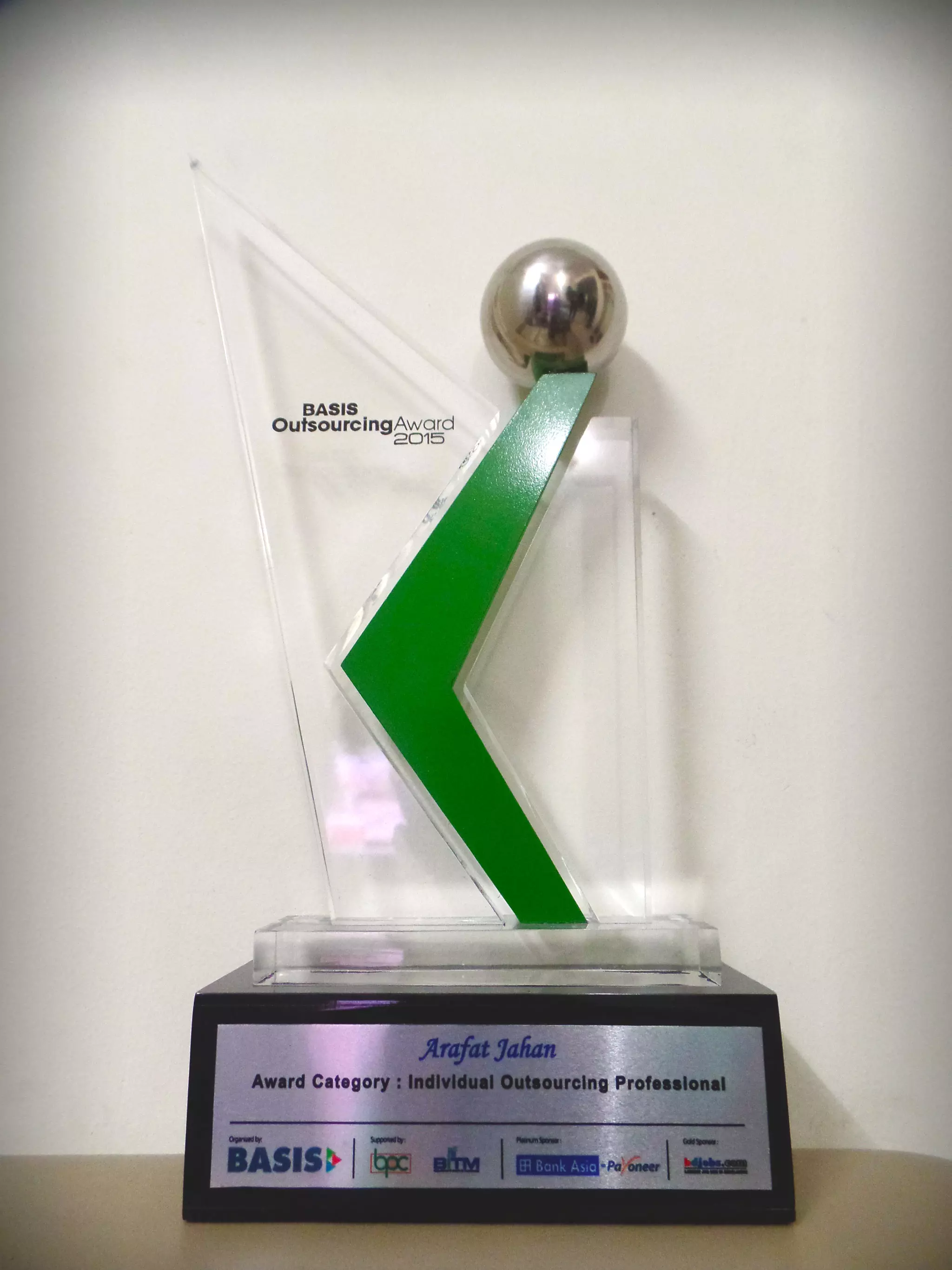 Arafat Jahan BASIS Outsourcing Award 2015